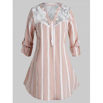 

Plus Size Floral Mesh Panel Notch Collar Blouse, Pink rose