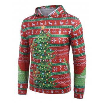 

Christmas Tree Candy Snowflakes Print Casual Hoodie, Ruby red