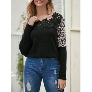 

Leopard Flower Applique Patchwork Sweater, Black