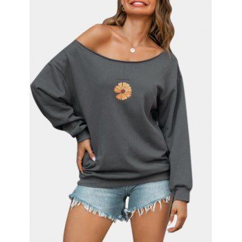 

French Terry Sunflower Graphic Sweatshirt, Gray