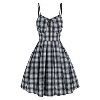

Plaid Print Spaghetti Strap Pleated Mini Dress, Black