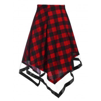 

Plaid Tulle Overlay Asymmetric Skirt, Red