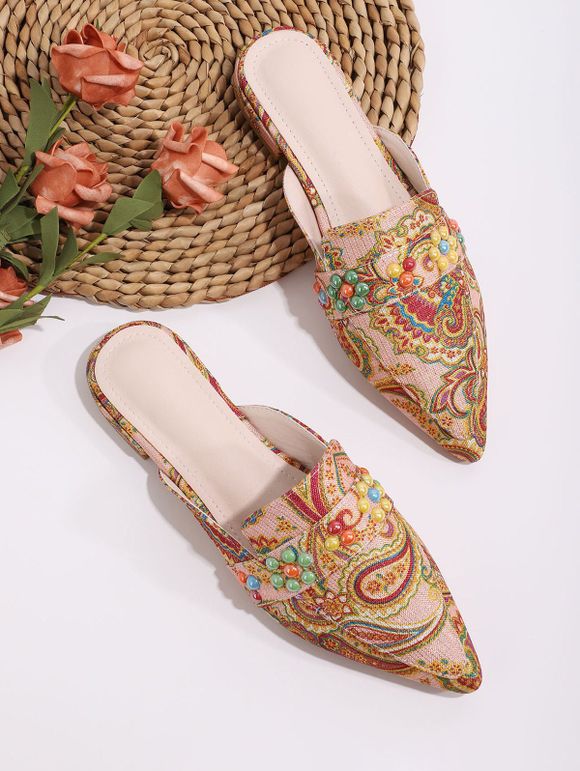 Chaussures Plates Perlées Cachemire Imprimé à Bout Pointu - multicolor A EU 39