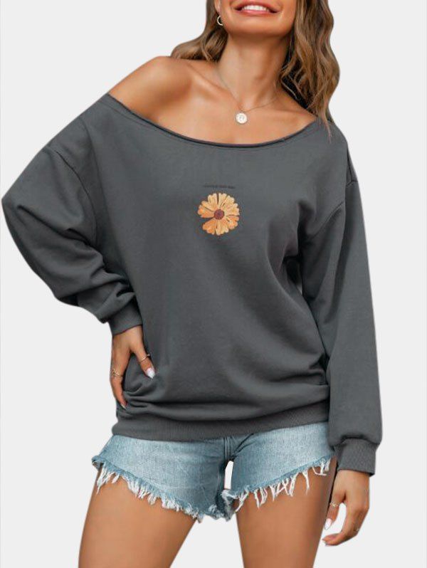 French Terry Sunflower Graphic Sweatshirt - GRAY XL