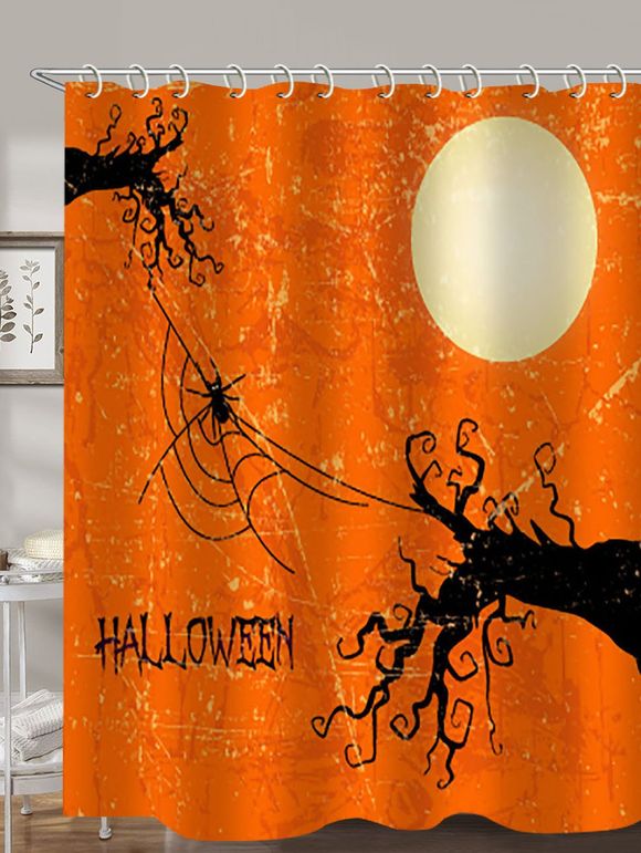 Rideau de Douche d'Halloween Imperméable à Imprimé Arbre et Lune pour Salle de Bain - multicolor W71 X L71 INCH