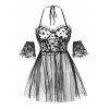 Ensemble de Body Cœur en Maille Transparente de Grande Taille à Pois - Noir 3X