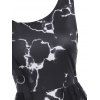 Marble Print D-ring Lace Panel Asymmetric Neck Dress - BLACK 2XL