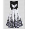 O Ring Ruched Printed Sleeveless Dress - BLACK XL