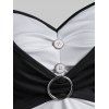 O Ring Ruched Printed Sleeveless Dress - BLACK XL