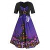 Robe d'Halloween Citrouille et Château Imprimés Anneau en O de Grande Taille - Noir L