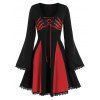 Robe d'Halloween Main Squelette Imprimée Contrastée avec Lacets - Noir 2XL