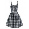 Mini Robe Plissée à Carreaux Imprimés à Bretelle Fine - Noir XL