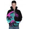 Colorful Great Wave Pattern Front Pocket Casual Hoodie - BLACK 3XL