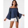 Knot Off The Shoulder Bell Sleeve Top - DEEP BLUE S