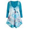 T-shirt Croisé Papillon Imprimé de Grande Taille - Bleu 4X