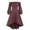 Robe Haute-Basse à Épaule Dénudée avec Nœud Papillon - Rouge foncé L
