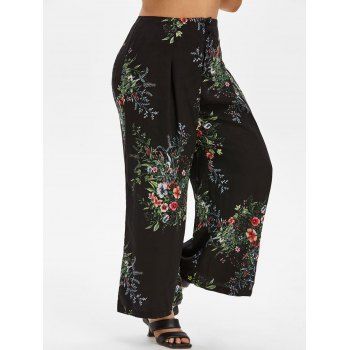 Image of Plus Size High Waist Floral Print Wide Leg Pants