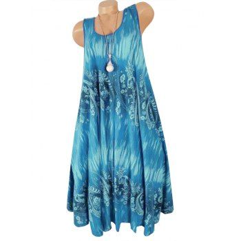 

Sleeveless Paisley Printed Shift Dress, Light blue
