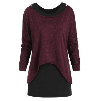 

Heathered High Low Cold Shoulder Top Set, Deep red