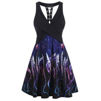 

Lace-up Octopus Print Twist Dress, Concord