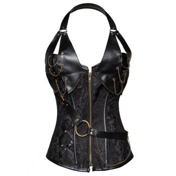 

Lace Up Snap-hook Straps Chains Plus Size Corset, Black