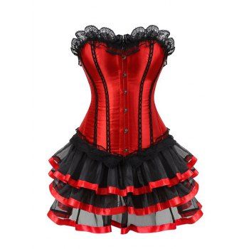 Image of Plus Size Lace Trim Lace Up Shapewear Corset with Layered Tutu Skirt