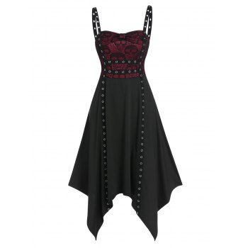 

Bowknot Skull Lace Panel Asymmetrical Cami Dress, Multicolor a