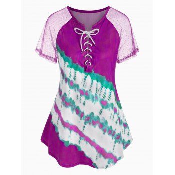 

Plus Size Tie Dye Lace Up T Shirt, Purple