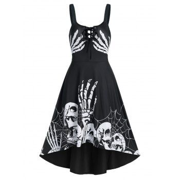 

Skeleton Pattern Lace Up Gothic Cami Dress, Black