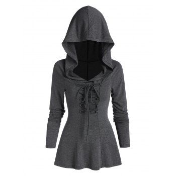 

Lace-up Back Slit Heathered Hoodie, Ash gray