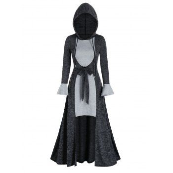 

Two Tone Bowknot Hooded Long High Low Dress, Dark slate grey