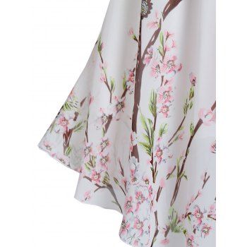 Floral Print Lace Up Asymmetrical High Waist Midi Dress