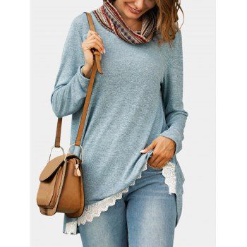 Image of Cowl Neck Lace Hem Tunic Knitwear