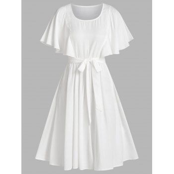 Image of Flutter Sleeve Belted Casual Dress