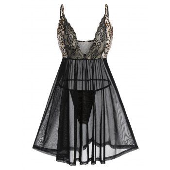 

Plus Size Leopard Print Plunge Babydoll Set
