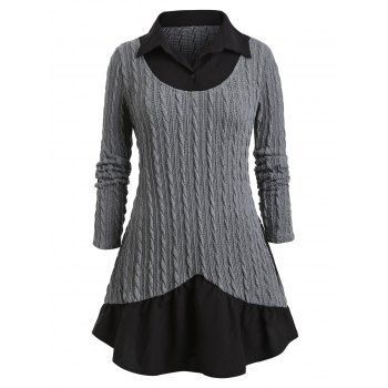 

Plus Size Cable Knit Twofer Sweater, Gray