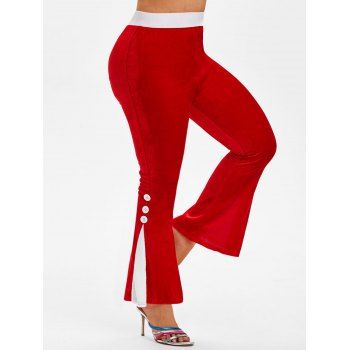 

Plus Size Velvet Two Tone Flare Pants, Red