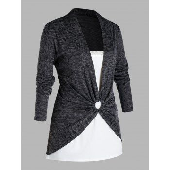 

Plus Size Marled Long Sleeve T-shirt and Cami Top Set, Dark slate grey