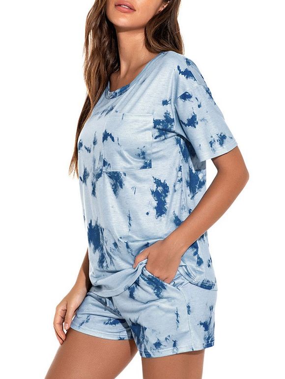 Ensemble de Pyjamas Short Teinté avec Poches - Bleu clair XL