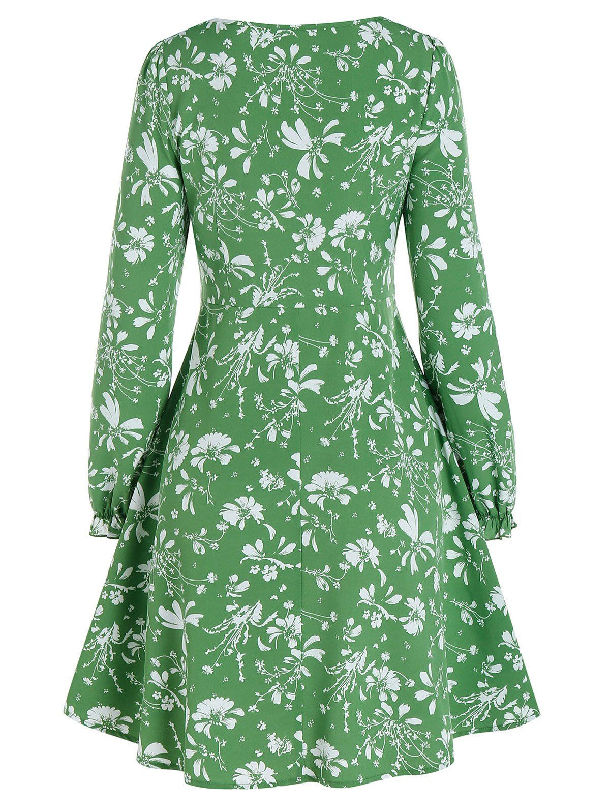 35 Off 2022 Ditsy Floral Pockets Mock Button Mini A Line Dress In Light Green Dresslily