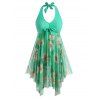 Maillot de Bain Tankini Mouchoir Tournesol Imprimé de Grande Taille à Col Halter - Vert clair 4X