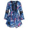 Chemisier Imprimé Panneau au Crochet de Grande Taille à Lacets - Bleu Myrtille 4X