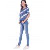 Side Slit Skew Neck Tie Dye Pocket Tee - BLUE S