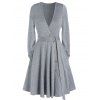Mini Robe Ligne A Simple Ceinturée avec Poches à Col V Profond - Gris Clair 3XL