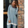 Cowl Neck Lace Hem Tunic Knitwear - LIGHT BLUE M