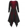 Robe Asymétrique Bicolore à Taille Haute à Lacets - multicolor A M