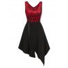Robe Asymétrique Contrastée en Velours sans Manches avec Œillet Détaillé - Noir L