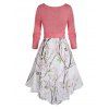 Floral Print Lace Up Asymmetrical High Waist Midi Dress - PINK ROSE 3XL