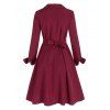 Mini Robe Chemise Simple Croisée à Demi-Bouton - Rouge Vineux XL