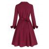 Plain Half Button Crisscross Mini Shirt Dress - RED WINE 3XL